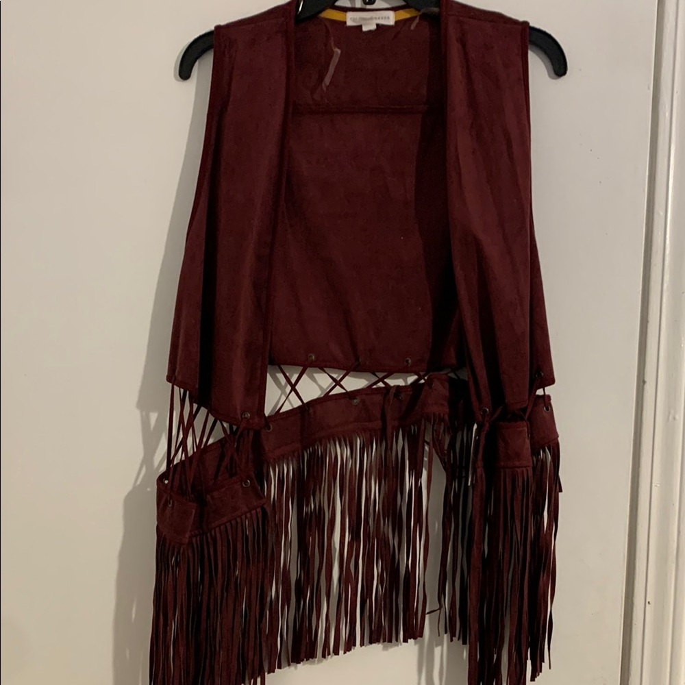 Forever 21 Maroon Fringe Vest